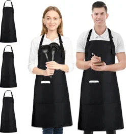3-Pack Keukenschort - Zwart - Kookschort - Bbq - Restaurant - Met 2 Zakken En Verstelbaar Koord - Voor Mannen En Vrouwen - Schort - Waterbestendig - Multifunctioneel