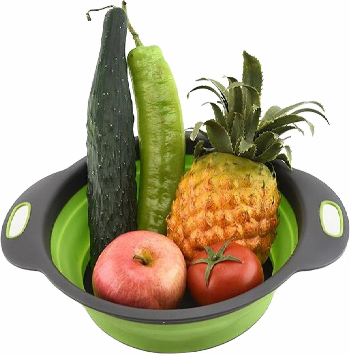Inklapbare Vergiet - Opvouwbaar - Siliconen - Groot - Groen/Grijs - NIEUW MODEL !!! 6 Inklapbare Vergiet - Opvouwbaar - Siliconen - Groot - Groen/Grijs - NIEUW MODEL !!! - Afbeelding 6