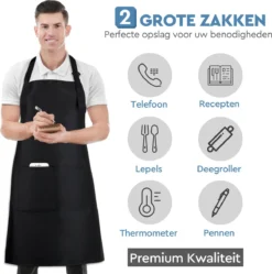 3-Pack Keukenschort - Zwart - Kookschort - Bbq - Restaurant - Met 2 Zakken En Verstelbaar Koord - Voor Mannen En Vrouwen - Schort - Waterbestendig - Multifunctioneel 10 3-Pack Keukenschort - Zwart - Kookschort - Bbq - Restaurant - Met 2 Zakken En Verstelbaar Koord - Voor Mannen En Vrouwen - Schort - Waterbestendig - Multifunctioneel -Thuiskeuken 1189x1200 8