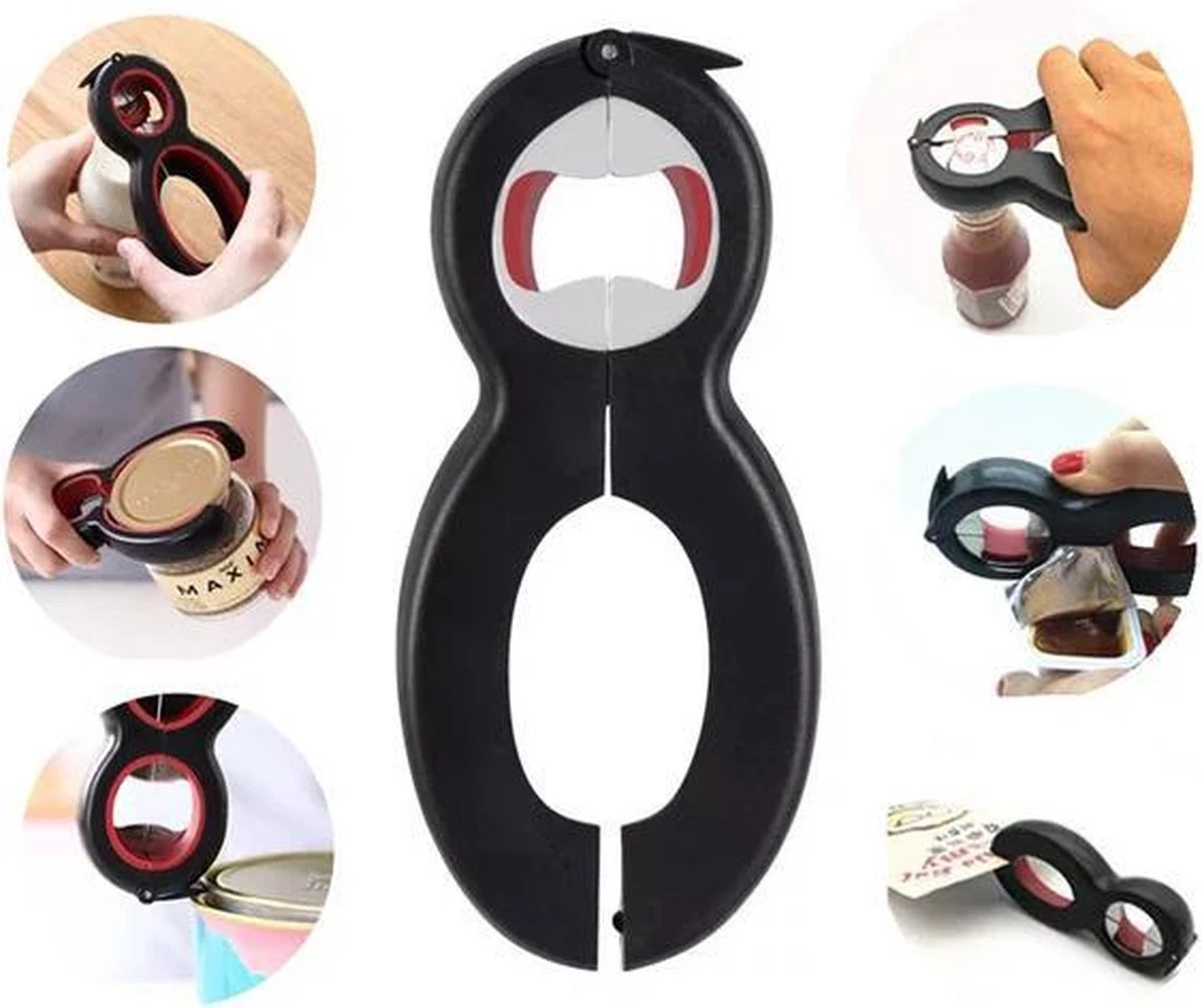 LOUZIR 6 In 1 Blikopener- Flesopener- Potopener- Deksel Opener- Gereedschap Om Doppen Van Flessen En Potten Te Verwijderen 18 LOUZIR 6 In 1 Blikopener- Flesopener- Potopener- Deksel Opener- Gereedschap Om Doppen Van Flessen En Potten Te Verwijderen - Afbeelding 18
