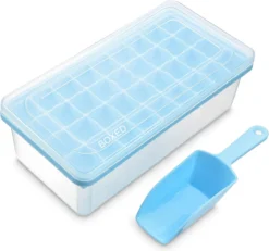 Boxed IJsblokjesvorm Met Bak, Schep En Deksel - IJsvormpjes Maker - Silcione IJsklontjes Vorm - Blauw