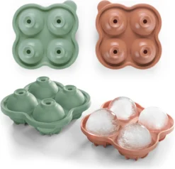 Blumtal Bollen IJsblokjesvorm - 2 X 4 IJsblokjes - Hoogwaardig Siliconen - 8 Stuks - 5 Cm - Olive - Groen / Mineral Red - Rood