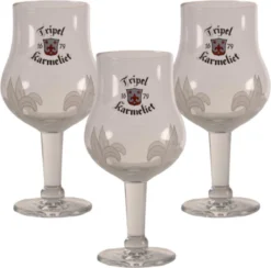 Tripel Karmeliet Bierglas - 33cl (Set Van 3) - Origineel Glas Van De Brouwerij - Glas Op Voet - Nieuw