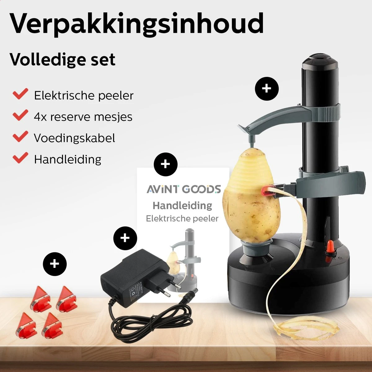 Avint Goods Elektrische Aardappelschiller - Schiller - Groentesnijder - Appelschilmachine - Dunschiller - Incl 4 X Reserve Aardappelschilmesjes - Automatisch - Snel, Veilig & Eenvoudig Schillen - Zwart 9 Avint Goods Elektrische Aardappelschiller - Schiller - Groentesnijder - Appelschilmachine - Dunschiller - Incl 4 X Reserve Aardappelschilmesjes - Automatisch - Snel, Veilig & Eenvoudig Schillen - Zwart - Afbeelding 9
