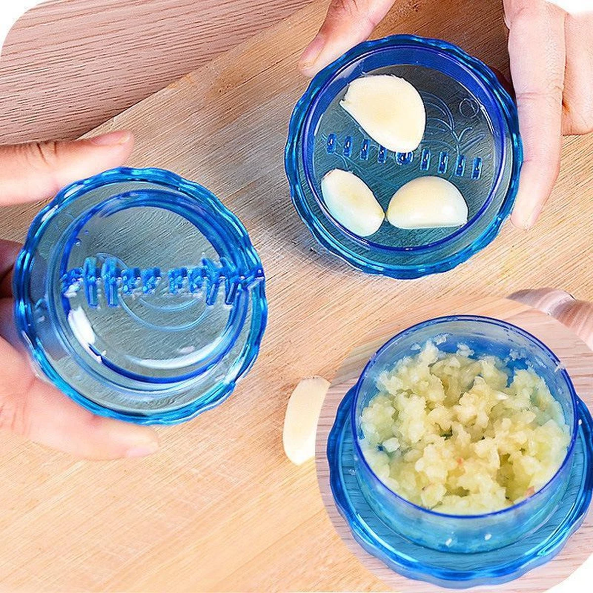 Garlic Chef Knoflookpers - Knoflook Hakker - Keukenhulp Knoflooksnijder (blauw) 2 Garlic Chef Knoflookpers - Knoflook Hakker - Keukenhulp Knoflooksnijder (blauw) - Afbeelding 2