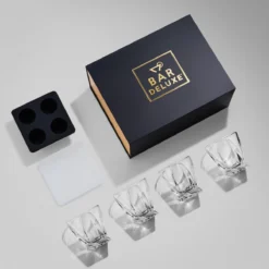 Alternative view of BarDeluxe® Whiskey Glazen - Whiskey Set - 4 Stuks - Whiskeyglazen - Whiskey Cadeauset - Handgemaakt - 100% Kristal - Whiskey Gift Set - Inclusief Unieke IJsblokjesvorm & Luxe Bewaardoos