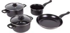 Benson Pannenset 6 Delig - Carbon Staal 0,8 Mm Met Glazen Deksels