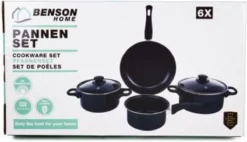 Alternative view of Benson Pannenset 6 Delig - Carbon Staal 0,8 Mm Met Glazen Deksels