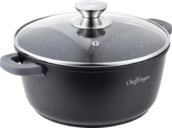 Alternative view of Cheffinger Pannenset 6-delig - Inductie - Met Deksels - Zwart - Koudgrepen - Ø20, 24 & 28 Cm