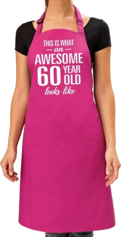 Awesome 60 Year / 60 Jaar Cadeau Bbq / Keuken Schort Roze Dames