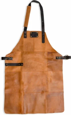 Leren Schort – Soepel Licht Bruin Leer - Barbecueschort - Kokschort - Kookschort – Keukenschort Man – 81 X 56 Cm