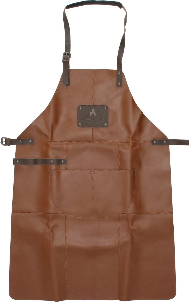 Goodman - BBQ Schort - Echt Leer - Leren Schort Man - Cognac Bruin 2 Goodman - BBQ Schort - Echt Leer - Leren Schort Man - Cognac Bruin - Afbeelding 2