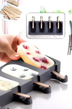 Merkloos Ijsvormpje Met 50 Ijsstokjes Hout - Ijsvormpje Silicone - BPA Vrij - Ijsvormpje Magnum - Ijsstokjes Hout - Ijsloly Vormen