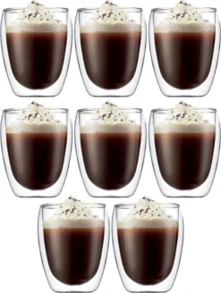 Alternative view of Set Van 8 Dubbelwandige/thermische Koffietassen/thee/glas 250ml