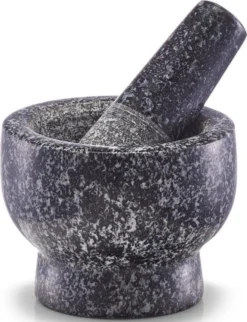 Antraciet Grijze Vijzel Met Stamper Van Graniet 9 Cm - Zeller - Keuken/kookbenodigdheden - Kruiden En Specerijen Vermalen - Pasta's En Pesto Maken - Vijzels
