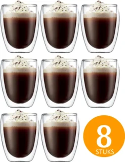 Set Van 8 Dubbelwandige/thermische Koffietassen/thee/glas 250ml