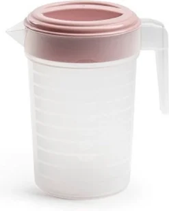 Alternative view of 2x Stuks Waterkan/sapkan Transparant/roze Met Deksel 1 Liter Kunststof- Smalle Schenkkan Die In De Koelkastdeur Past